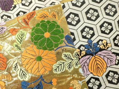 平和屋本店▼六通柄袋帯　唐織　九百錦　亀甲桐花文　純金箔24K　正絹　逸品　DABI7861fe