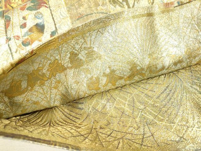 平和屋本店▼極上　西陣あさぎ　両面　全通全景柄袋帯　近代花鳥画　日本美術名鑑　24金プラチナ二重箔　正絹　逸品　DABI7865fe