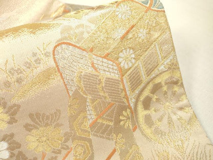 平和屋本店▼六通柄袋帯　鳳凰御所車風景花文　純金箔二重織　正絹　逸品　DABI7868fe