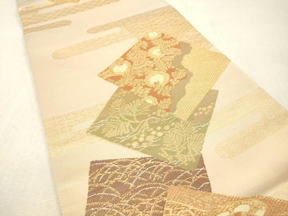 平和屋本店▼六通柄袋帯　色紙重ね花文　本金二丁箔　正絹　逸品　未使用　DABI7869fe