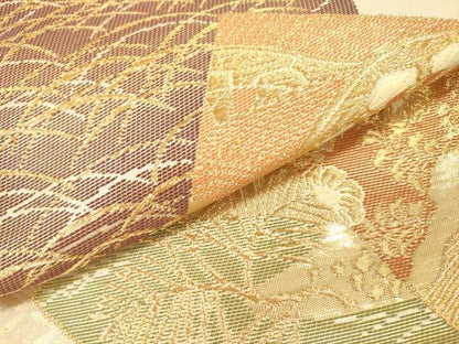平和屋本店▼六通柄袋帯　色紙重ね花文　本金二丁箔　正絹　逸品　未使用　DABI7869fe