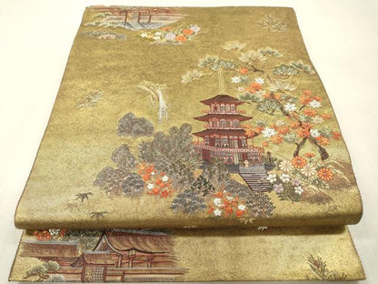 平和屋本店●太鼓柄袋帯　唐織　東照宮絵文　本金箔　金泥箔　正絹　逸品　DABI7871fe