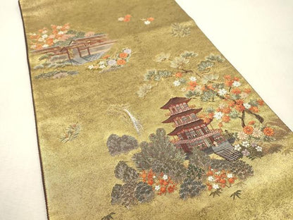 平和屋本店●太鼓柄袋帯　唐織　東照宮絵文　本金箔　金泥箔　正絹　逸品　DABI7871fe