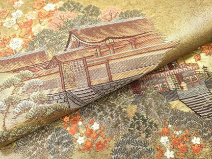 平和屋本店●太鼓柄袋帯　唐織　東照宮絵文　本金箔　金泥箔　正絹　逸品　DABI7871fe