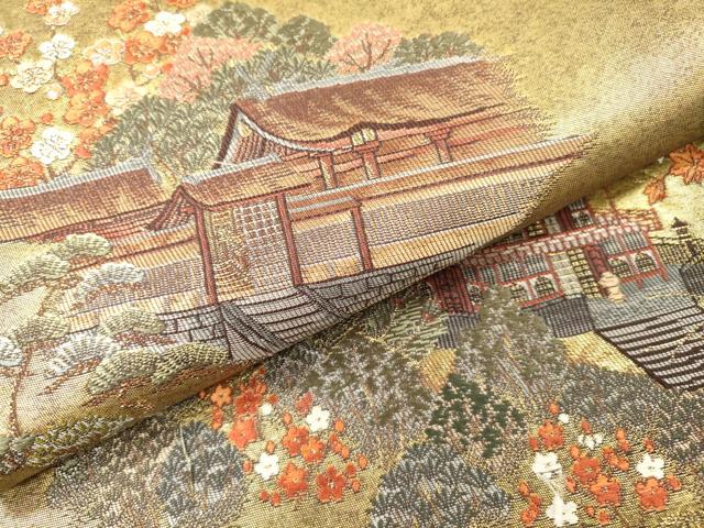 平和屋本店●太鼓柄袋帯　唐織　東照宮絵文　本金箔　金泥箔　正絹　逸品　DABI7871fe