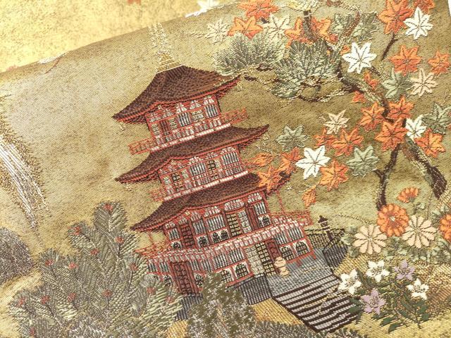 平和屋本店●太鼓柄袋帯　唐織　東照宮絵文　本金箔　金泥箔　正絹　逸品　DABI7871fe