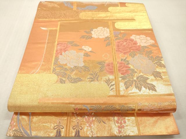 平和屋本店▼六通柄袋帯　霞草花　本金箔　正絹　逸品　DABI7880fe