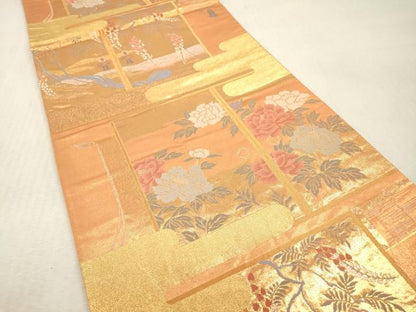 平和屋本店▼六通柄袋帯　霞草花　本金箔　正絹　逸品　DABI7880fe