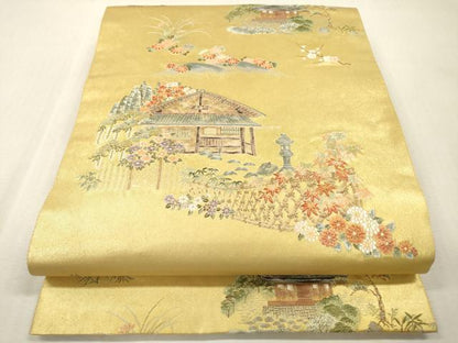 平和屋本店●六通柄袋帯　唐織　風景文　本金箔　金泥箔　正絹　逸品　DABI7881fe