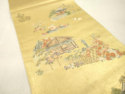 平和屋本店●六通柄袋帯　唐織　風景文　本金箔　金泥箔　正絹　逸品　DABI7881fe