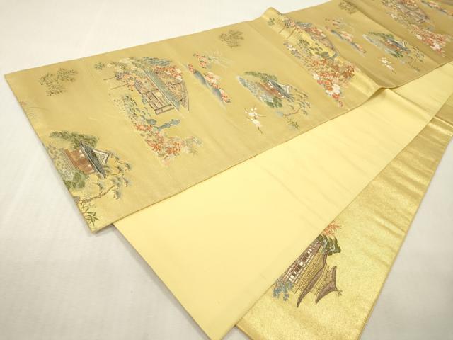平和屋本店●六通柄袋帯　唐織　風景文　本金箔　金泥箔　正絹　逸品　DABI7881fe