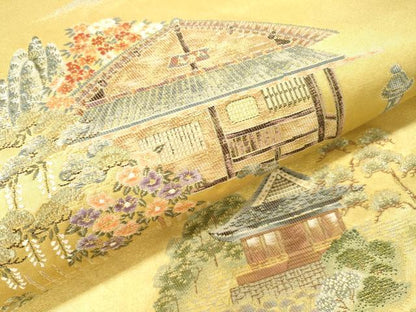 平和屋本店●六通柄袋帯　唐織　風景文　本金箔　金泥箔　正絹　逸品　DABI7881fe