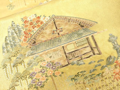 平和屋本店●六通柄袋帯　唐織　風景文　本金箔　金泥箔　正絹　逸品　DABI7881fe