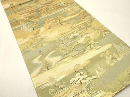 平和屋本店▼全通柄袋帯　京洛百景　黄金全通　本金箔使用　正絹　逸品　DABI7885fe