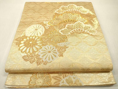 平和屋本店▼六通柄袋帯　菊　松　桜　本金三重箔　正絹　逸品　DABI7887fe