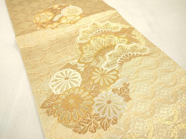 平和屋本店▼六通柄袋帯　菊　松　桜　本金三重箔　正絹　逸品　DABI7887fe