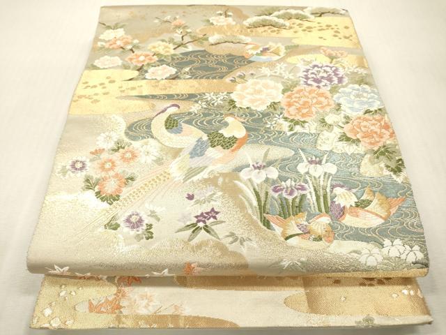 平和屋本店▼六通柄袋帯　唐織　花鳥松文　本金箔　正絹　逸品　DABI7889fe