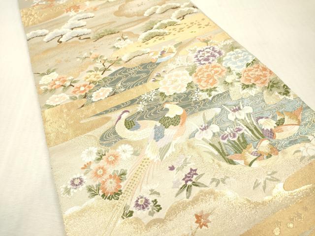平和屋本店▼六通柄袋帯　唐織　花鳥松文　本金箔　正絹　逸品　DABI7889fe