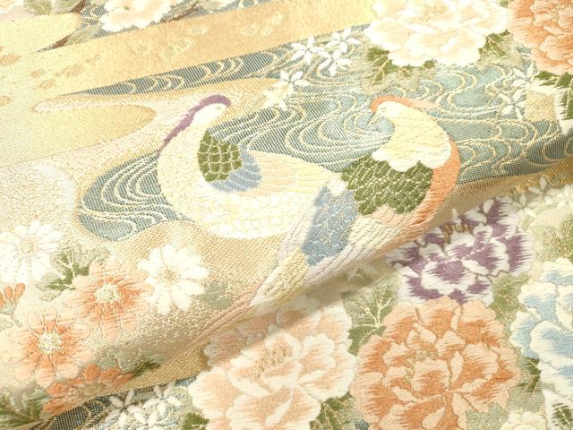 平和屋本店▼六通柄袋帯　唐織　花鳥松文　本金箔　正絹　逸品　DABI7889fe