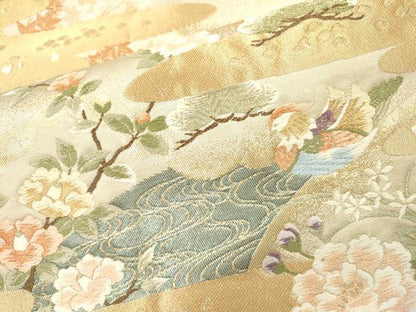 平和屋本店▼六通柄袋帯　唐織　花鳥松文　本金箔　正絹　逸品　DABI7889fe
