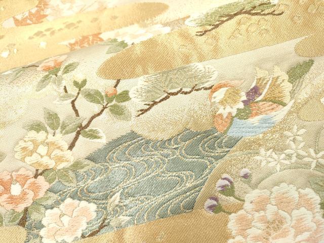 平和屋本店▼六通柄袋帯　唐織　花鳥松文　本金箔　正絹　逸品　DABI7889fe