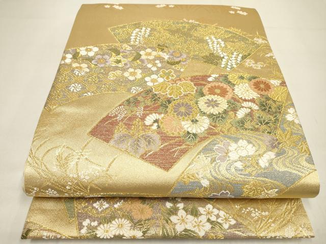 平和屋着物▼六通柄袋帯　唐織　地紙花文　金糸　引箔　やまと誂製　正絹　逸品　DABI7892fe