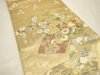 平和屋着物▼六通柄袋帯　唐織　地紙花文　金糸　引箔　やまと誂製　正絹　逸品　DABI7892fe