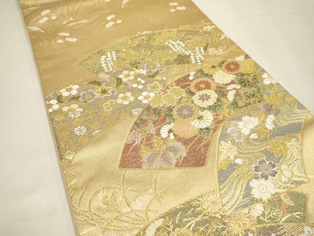 平和屋着物▼六通柄袋帯　唐織　地紙花文　金糸　引箔　やまと誂製　正絹　逸品　DABI7892fe