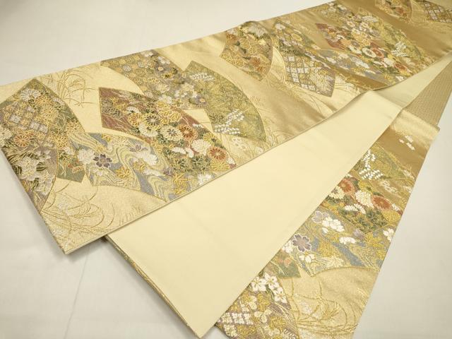 平和屋着物▼六通柄袋帯　唐織　地紙花文　金糸　引箔　やまと誂製　正絹　逸品　DABI7892fe