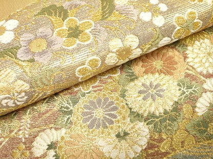 平和屋着物▼六通柄袋帯　唐織　地紙花文　金糸　引箔　やまと誂製　正絹　逸品　DABI7892fe