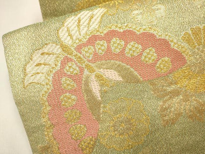 平和屋着物▼六通柄袋帯　舞蝶花文　金糸　正絹　逸品　DABI7900fe