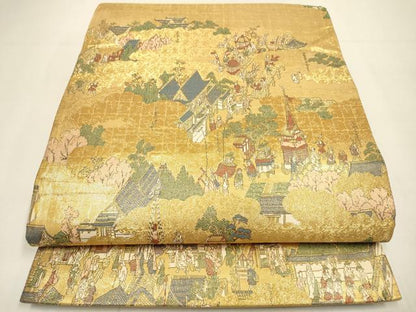 平和屋着物▼六通柄袋帯　人物風景　金糸　正絹　逸品　DABI7901fe