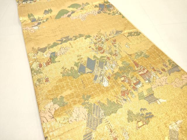 平和屋着物▼六通柄袋帯　人物風景　金糸　正絹　逸品　DABI7901fe