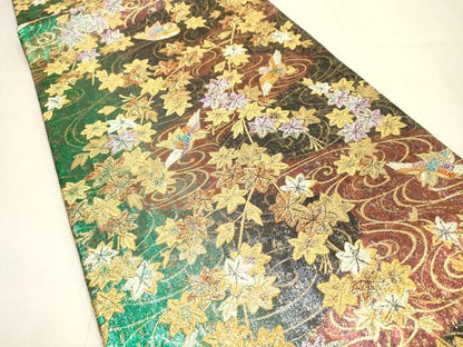 平和屋着物▼両面　六通柄袋帯　竜田川飛鳥文　金銀糸　正絹　逸品　DABI7903fe