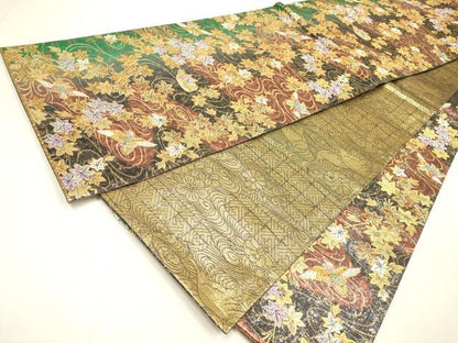 平和屋着物▼両面　六通柄袋帯　竜田川飛鳥文　金銀糸　正絹　逸品　DABI7903fe