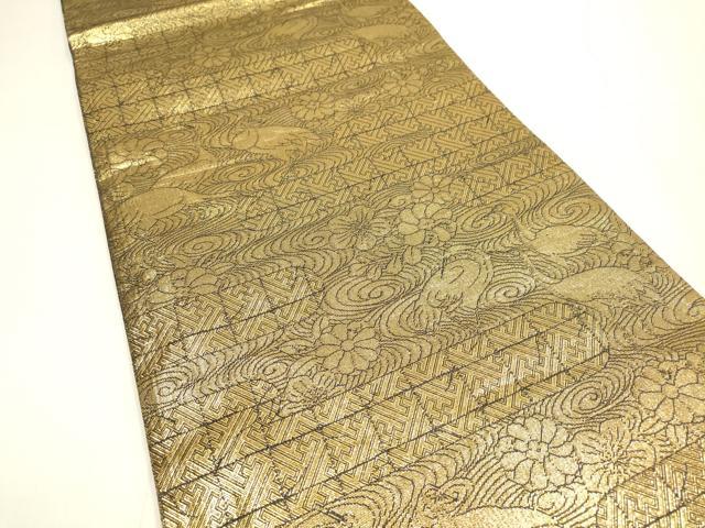 平和屋着物▼両面　六通柄袋帯　竜田川飛鳥文　金銀糸　正絹　逸品　DABI7903fe