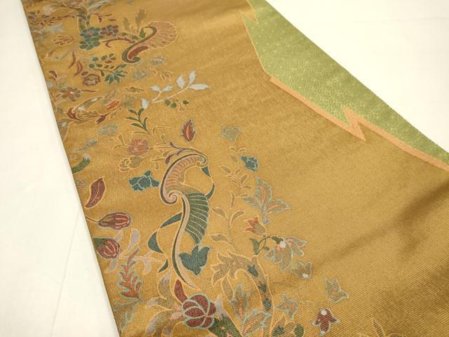 平和屋着物▼六通柄袋帯　花唐草文　金通し地　正絹　逸品　DABI7905fe