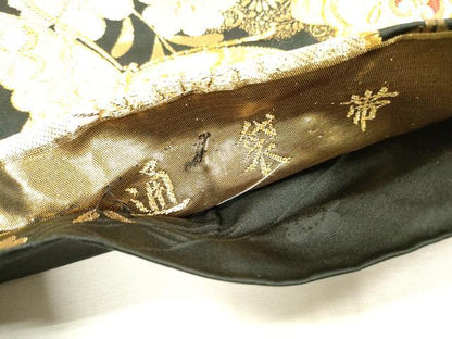 平和屋着物▼六通柄袋帯　唐織　舞蝶花文　黒地　金銀糸　正絹　逸品　DABI7907fe