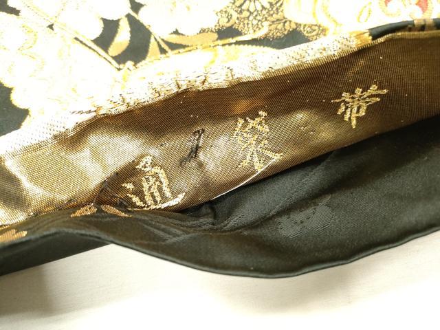 平和屋着物▼六通柄袋帯　唐織　舞蝶花文　黒地　金銀糸　正絹　逸品　DABI7907fe