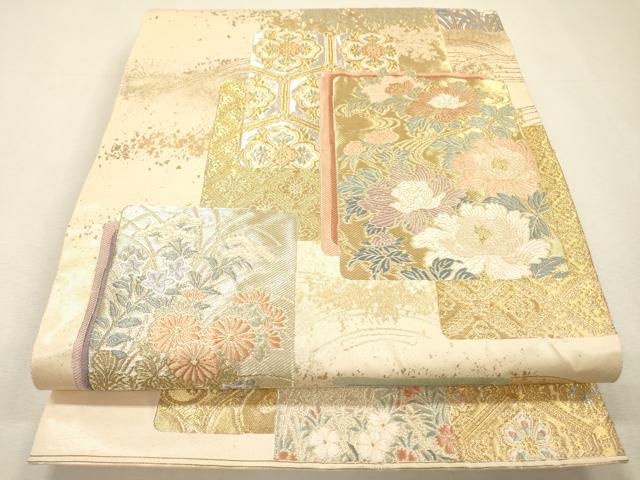 平和屋着物▼六通柄袋帯　唐織　蒔絵重ね　金銀糸　正絹　逸品　DABI7908fe