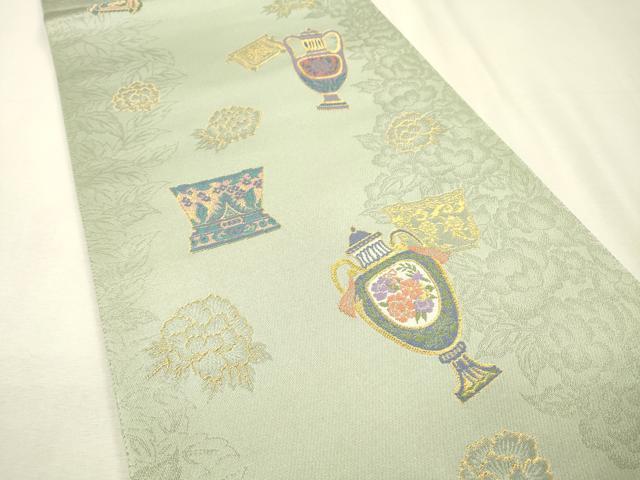 平和屋着物▼六通柄袋帯　器物花文　金糸　正絹　逸品　DABI7909fe