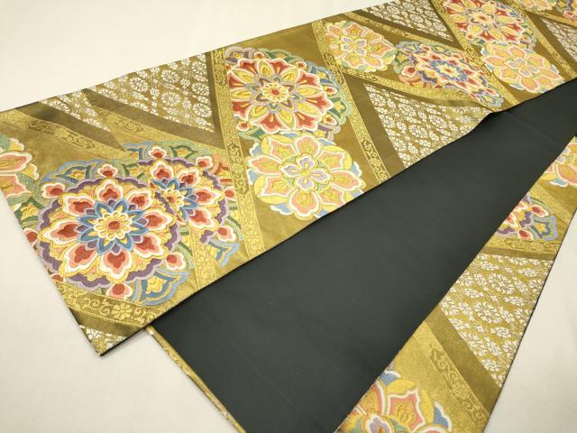平和屋着物▼六通柄袋帯　唐織　高砂　正倉院花文　金糸　正絹　逸品　DABI7912fe