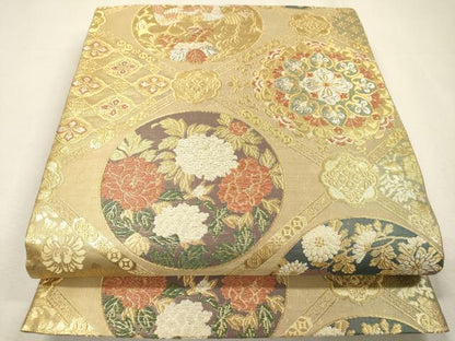 平和屋着物▼六通柄袋帯　天井花鳥丸文　金銀糸　正絹　逸品　DABI7926fe