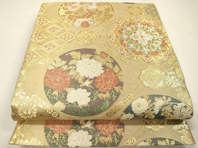 平和屋着物▼六通柄袋帯　天井花鳥丸文　金銀糸　正絹　逸品　DABI7926fe