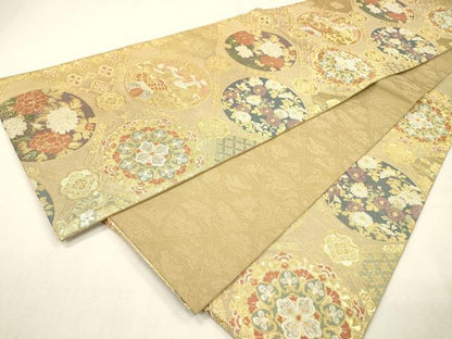 平和屋着物▼六通柄袋帯　天井花鳥丸文　金銀糸　正絹　逸品　DABI7926fe