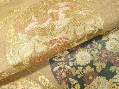 平和屋着物▼六通柄袋帯　天井花鳥丸文　金銀糸　正絹　逸品　DABI7926fe