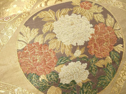 平和屋着物▼六通柄袋帯　天井花鳥丸文　金銀糸　正絹　逸品　DABI7926fe
