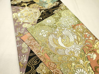 平和屋着物▼六通柄袋帯　唐織　鳳凰色紙重ね花文　金銀糸　正絹　逸品　DABI7928fe
