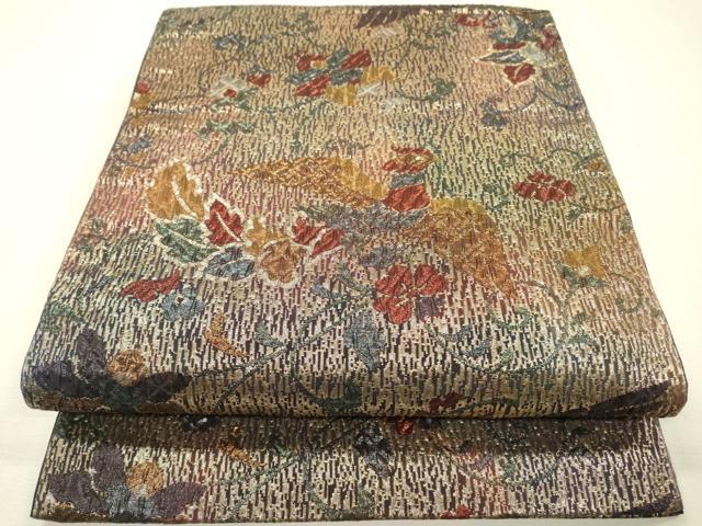 平和屋着物▼六通柄袋帯　更紗花鳥文　金糸　正絹　逸品　DABI7929fe