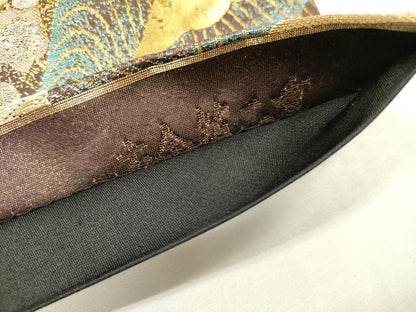 平和屋本店▼六通柄袋帯　飛鶴梅松文　本金箔二重織　正絹　逸品　DABI7937fe